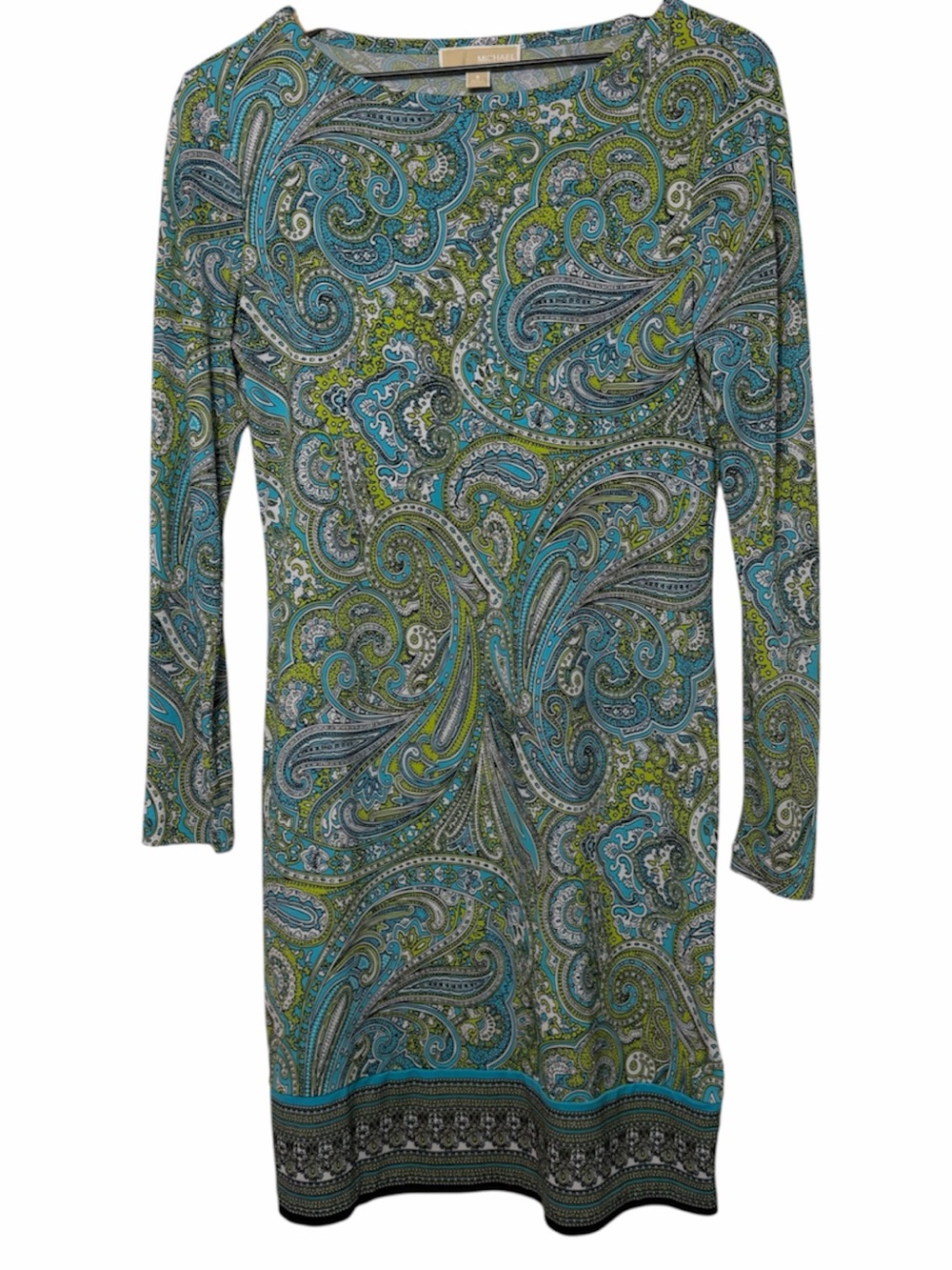 MICHAEL Michael Kors Green Blue Paisley Shift Mini Dress Women's Small